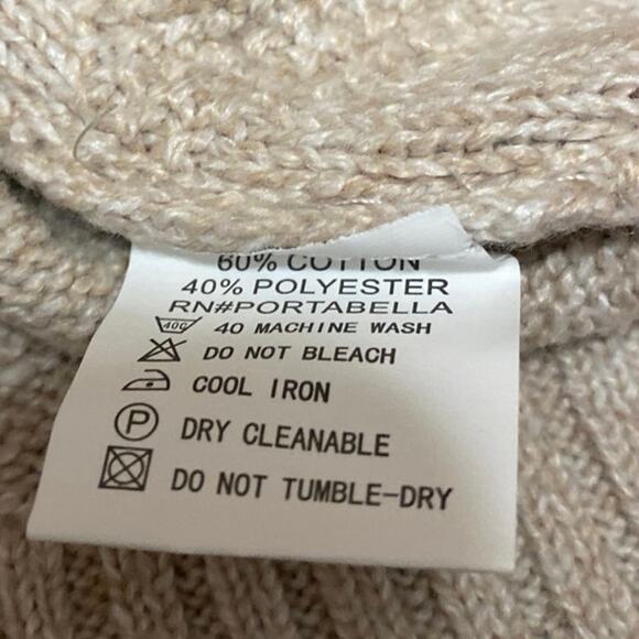 Portabella Women's Cream Tan Cable Knit Turtleneck Long Sleeve Sweater Top Sz XL - Picture 4 of 4